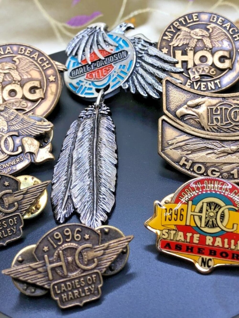 Vintage HOG Harley Ladies pins, rocker, rally, 1996/97 East Coast, Carolina,